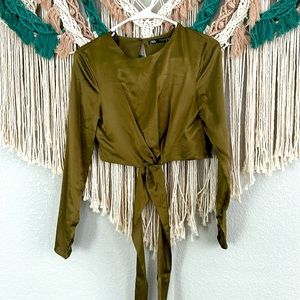 Zara crop top green army blouse Small